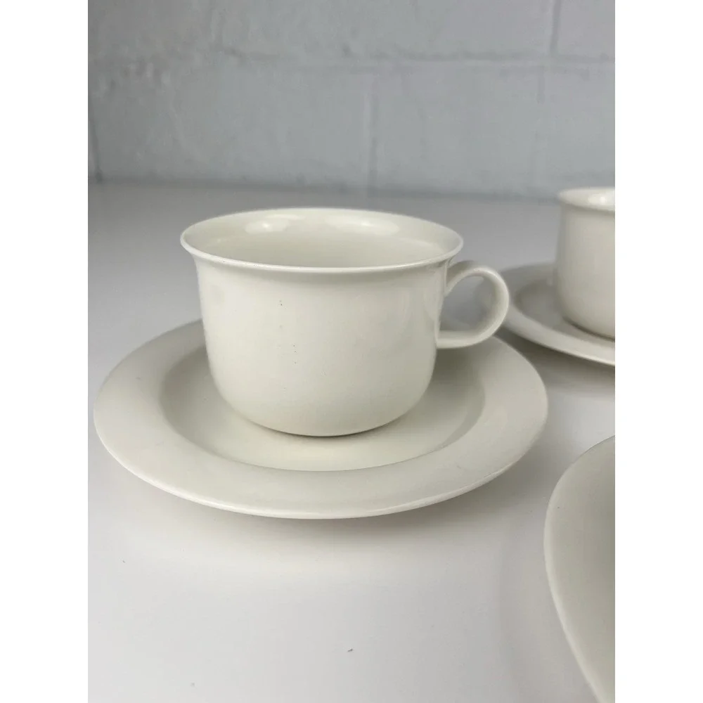 Arabia Finland Arctica White Cup & Saucer SET OF 4 MCM Minimalist